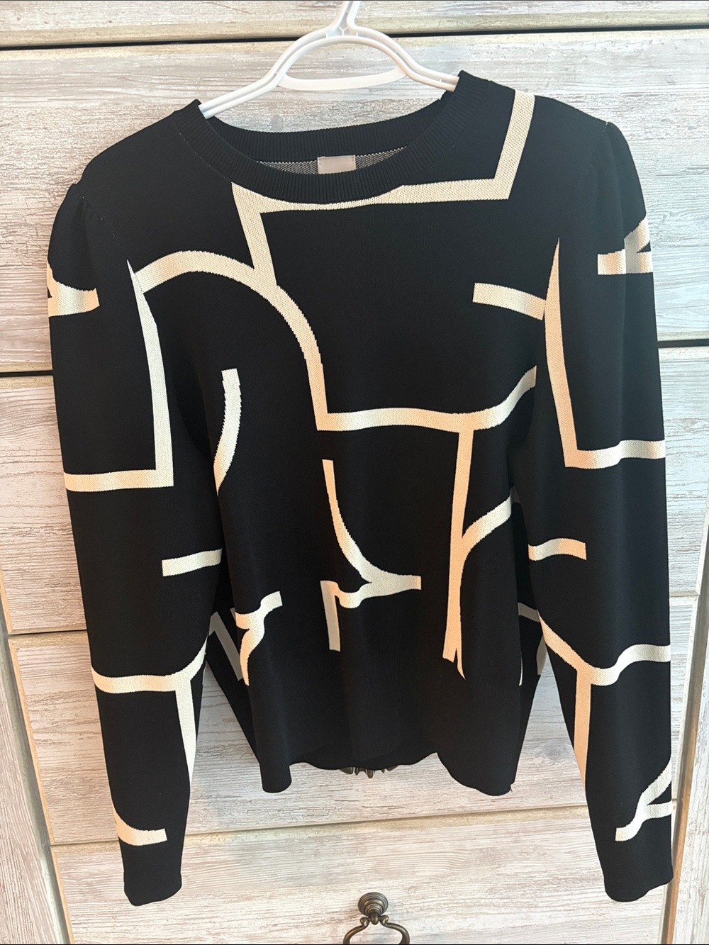 H&M Black & Cream Geometric Knit Sweater - Women's Top